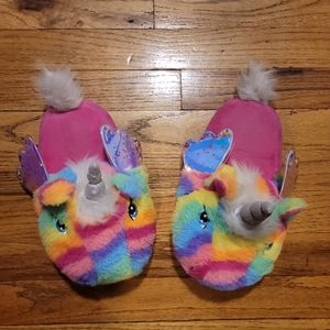 Wonder nation Girls Rainbow Confetti Unicorn Slide Slippers Size 2-3